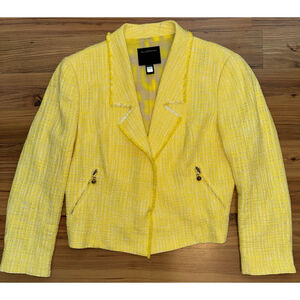 Class Roberto Cavalli Yellow Tweed Cropped Blazer Luxe Italian Resort Old Money